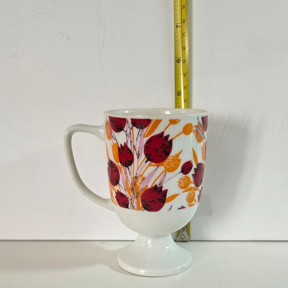 Vintage Trimtonware Colorful Red Tulips Porcelain Pedestal Mug 1970s  1 mug